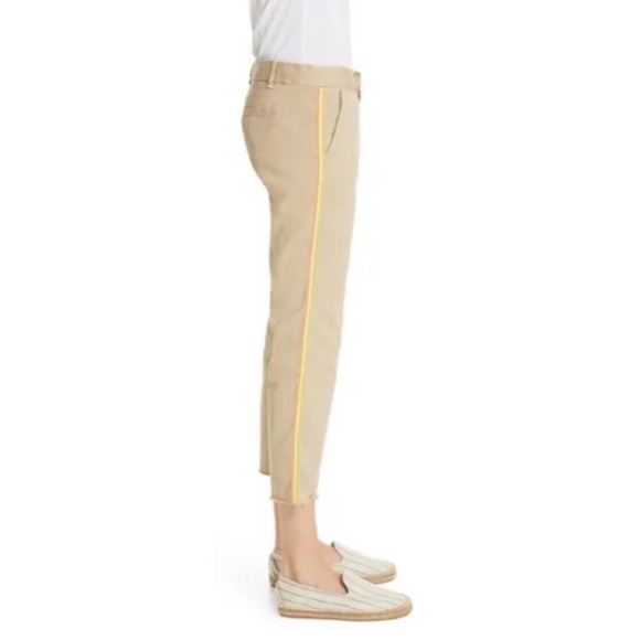 Nili Lotan East Hampton Side Stripe Tape Crop Pants Khaki Tan Preppy Cotton 10 - Picture 2 of 13
